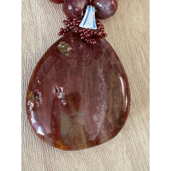 Gorgeous Carnelian Pendant on Carnlian and Orca Agate Strand Necklace w/Earrings - Picture 4 of 13